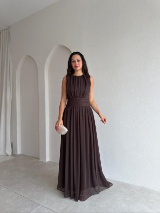TİAGO Maxi Elbise 3706 - Acı Kahve 