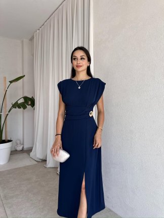TİFFANY Midi Elbise 8077 - Lacivert 