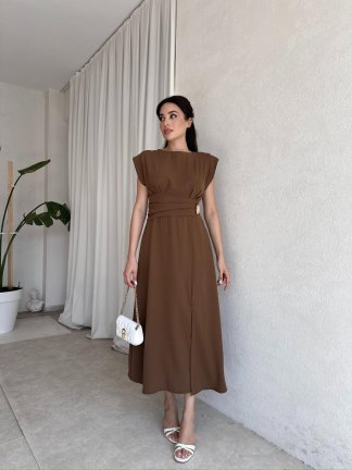 TİFFANY Midi Elbise 8077 - Kahverengi - 2