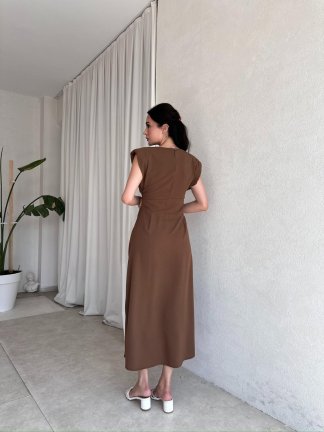 TİFFANY Midi Elbise 8077 - Kahverengi - 3