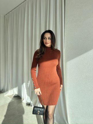 TİTİA Mini Elbise 7544 - Acı Kahve - 1