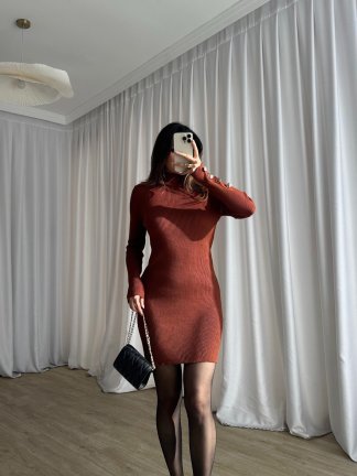 TİTİA Mini Elbise 7544 - Acı Kahve - 2