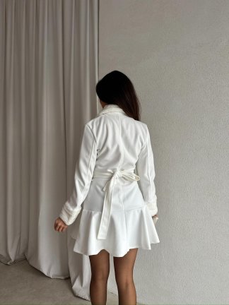 TODDY Kaşe Mini Elbise 8795 - Beyaz - 2