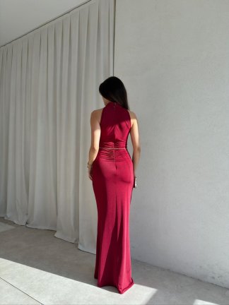 TOMY Aksesuarlı Maxi Elbise 1698 - Bordo - 4