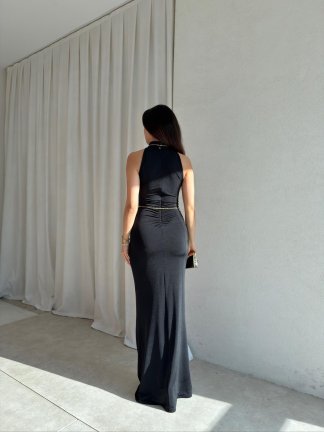 TOMY Aksesuarlı Maxi Elbise 1698 - Siyah - 4