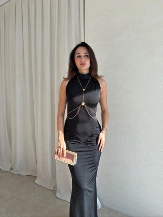 TOMY Aksesuarlı Maxi Elbise 1698 - Siyah - 2