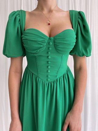  Chiffon Elbise 4990 - Yeşil - 3