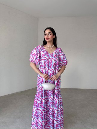 TOWNE Maxi Elbise 4634 - Fuşya - 2