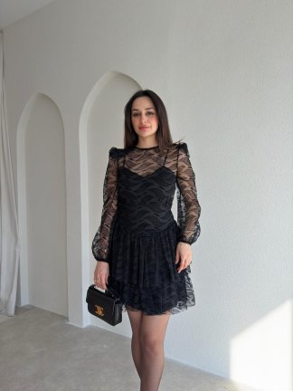 TRACY Dantelli Mini Elbise 9843 - Siyah - 1