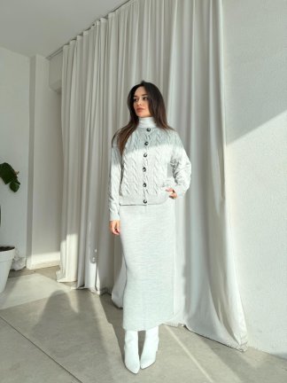 Triko Hırka Etek Takım 4912 - Gri - 1