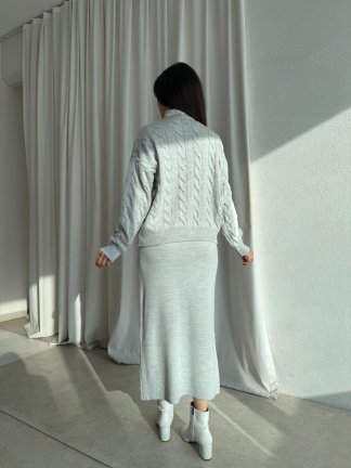 Triko Hırka Etek Takım 4912 - Gri - 2