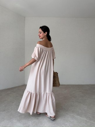 TROVİS Maxi Elbise 3289 - Krem - 3