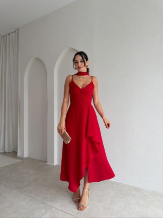URSULA Dantel Detaylı Midi Elbise 3683 - Kırmızı - 3
