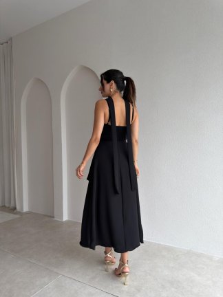 URSULA Dantel Detaylı Midi Elbise 3683 - Siyah - 2