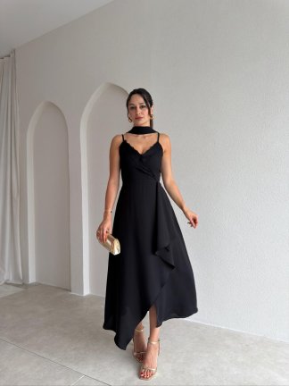 URSULA Dantel Detaylı Midi Elbise 3683 - Siyah - 3