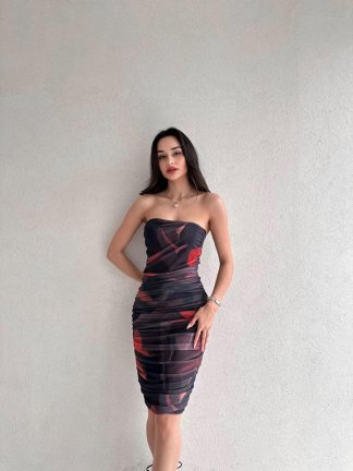 Ütopik Desenli Midi BERNAL Elbise 5622 - 1