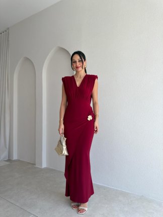 VALE Maxi Elbise 8836 - Bordo 