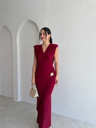 VALE Maxi Elbise 8836 - Bordo - 2