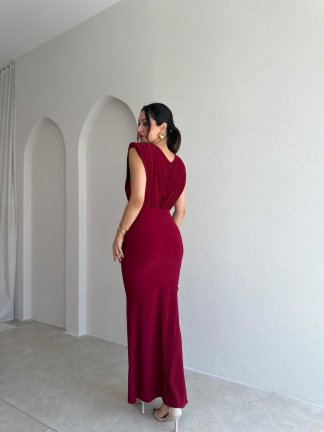 VALE Maxi Elbise 8836 - Bordo - 3