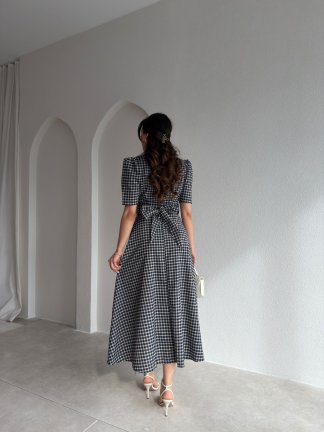 VALENCİA Ekoseli Midi Elbise 8996 - Kahverengi - 3