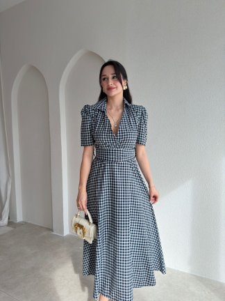 VALENCİA Ekoseli Midi Elbise 8996 - Lacivert - 2