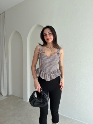 VANİTA Pötikareli Bluz 6883 - Kahverengi 