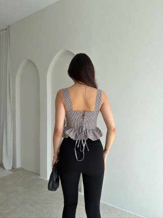 VANİTA Pötikareli Bluz 6883 - Kahverengi - 3