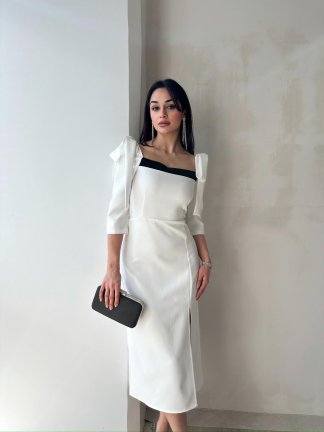 Vatkalı Midi HİNTON Elbise 2082 - Beyaz - 1