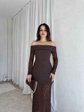 VEGAS Maxi Elbise 8235 - Acı Kahve 