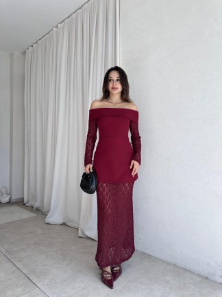 VEGAS Maxi Elbise 8235 - Bordo - 2
