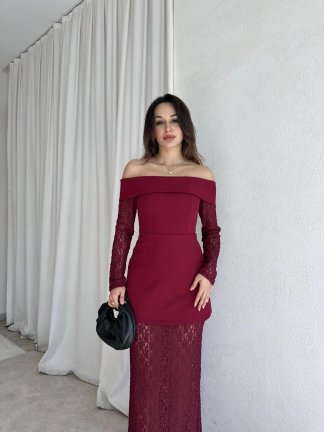 VEGAS Maxi Elbise 8235 - Bordo 