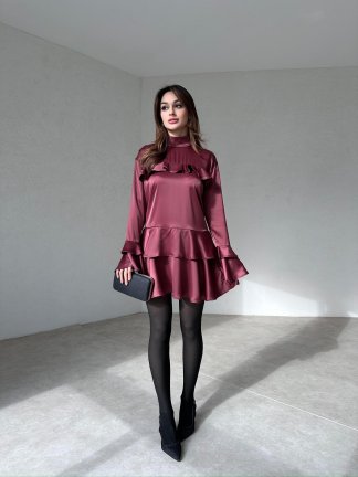 VELLAS Mini Elbise 6765 - Bordo - 2