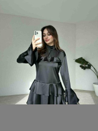 VELLAS Mini Elbise 6765 - Siyah - 2