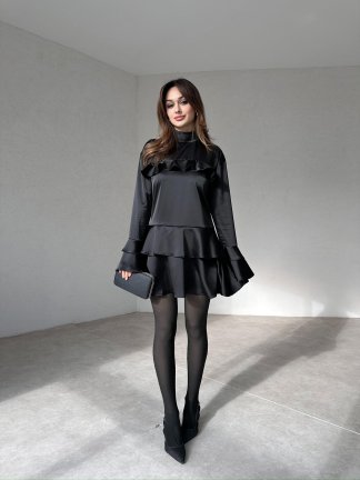 VELLAS Mini Elbise 6765 - Siyah - 3