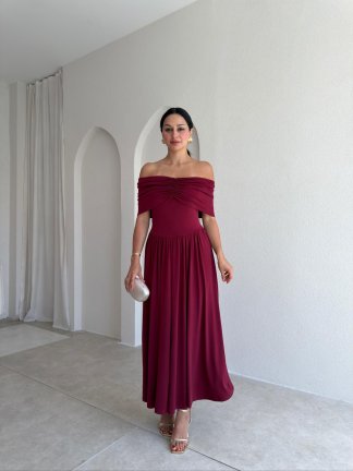 VENDY Midi Elbise 5452 - Bordo 