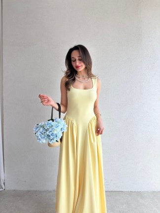 VENTUR Maxi Elbise 6347 - Sarı - 1