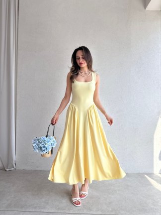VENTUR Maxi Elbise 6347 - Sarı - 2