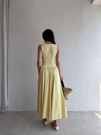 VENTUR Maxi Elbise 6347 - Sarı - 3