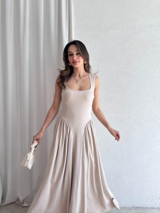 VENTUR Maxi Elbise 6347 - Krem 