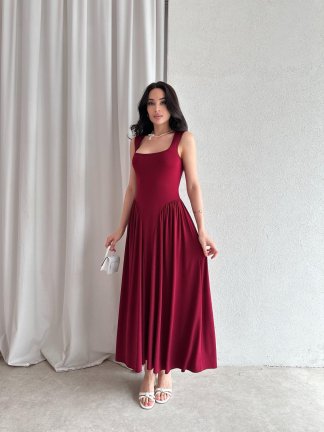VENTUR Maxi Elbise 6347 - Bordo 