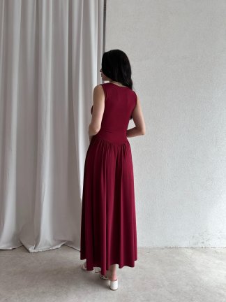 VENTUR Maxi Elbise 6347 - Bordo - 3