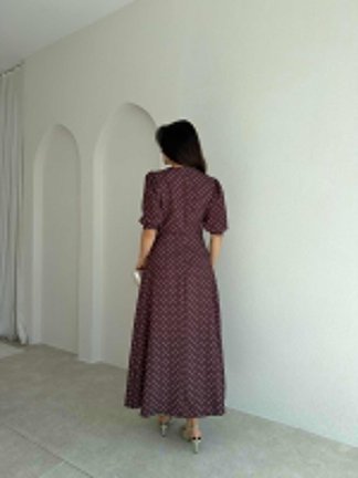 VEROS Puantiyeli Midi Elbise 3942 - Acı Kahve - 3