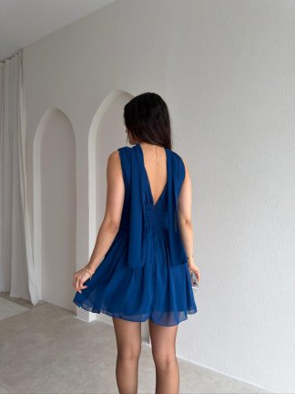 VİCTORİA Mini Elbise 0922 - Saks Mavi - 3