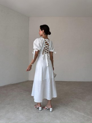 VİKONS Midi Elbise 6754 - Beyaz - 2