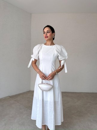 VİKONS Midi Elbise 6754 - Beyaz 