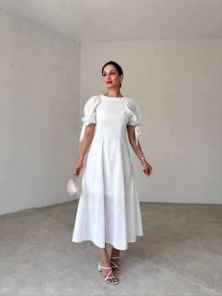 VİKONS Midi Elbise 6754 - Beyaz - 3