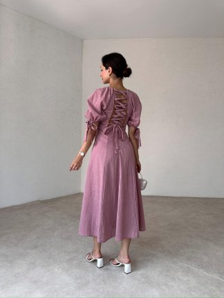 VİKONS Midi Elbise 6754 - Pembe - 2