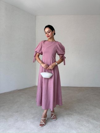 VİKONS Midi Elbise 6754 - Pembe - 3