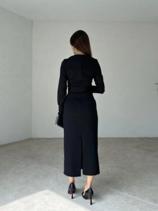 VİOLA Kemerli Midi Elbise 1009 - Siyah - 2