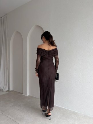 VİVALDİ Midi Elbise 3965 - Acı Kahve - 3